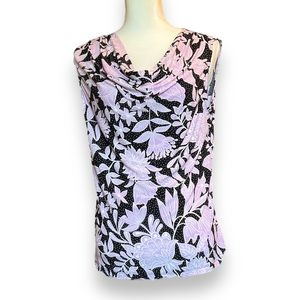 Black Label by Evan-Piccone. Lavender blk/wht floral print blouse size large